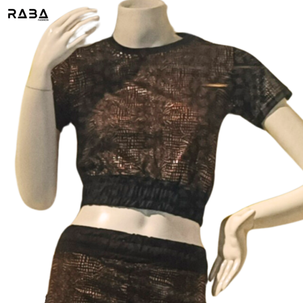 Shimmery Two-Piece Crop Top and Pants Set - Image 2