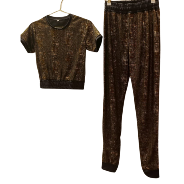 Shimmery Two-Piece Crop Top and Pants Set - Image 3