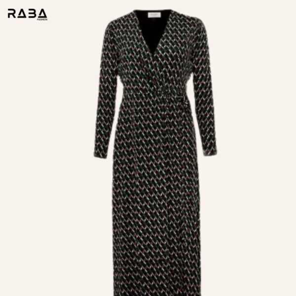 Long-Sleeve Geometric Print Wrap Dress - Image 2